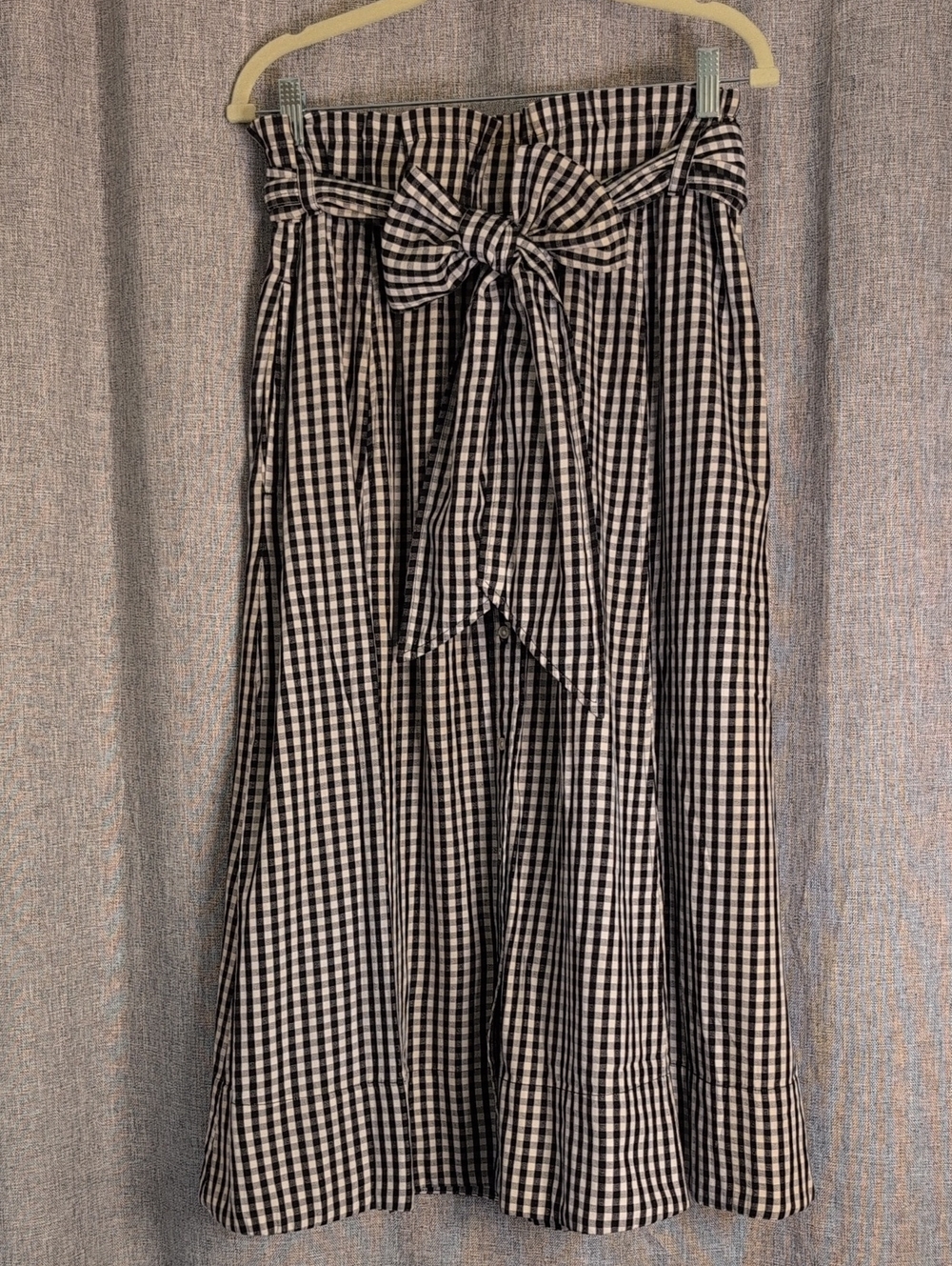 NWT Black & White Gingham Midi Skirt with Tie Waist